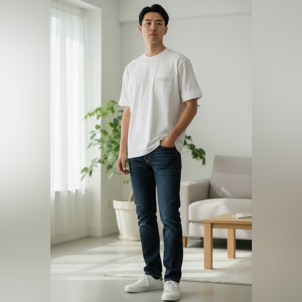 Fendi Roma White‎ Logo Pocket T-Shirt XS 100% Cotton Authentic Italy